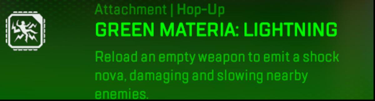 The Green Materia in the Apex Legends x Final Fantasy 7 crossover event game mode lets players emit a shock nova when they reload.
